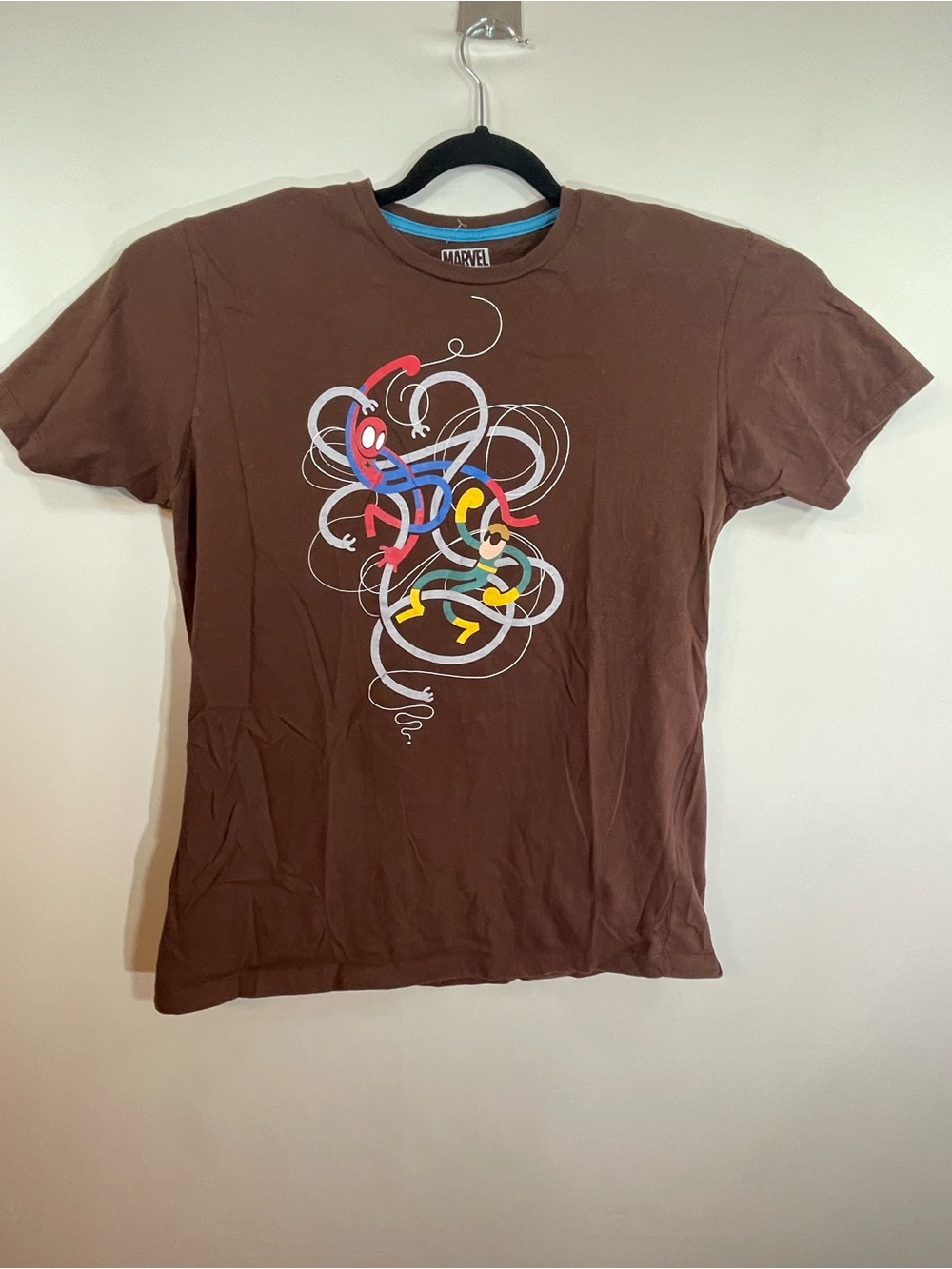 Spiderman All Tangled Up Brown Marvel Licensed Threadless T-shirt LG Mens Rare